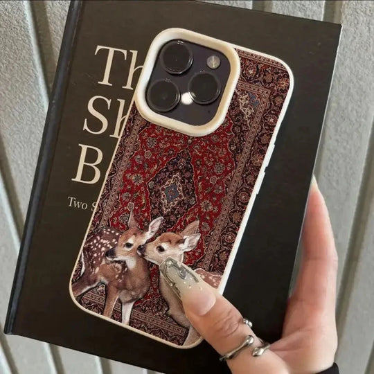 Telefoonhoesje voor iPhone met Vintage Bloem en Herten 13