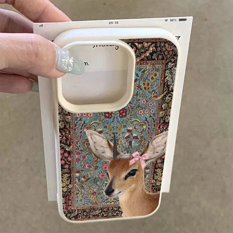 Telefoonhoesje voor iPhone met Vintage Bloem en Herten 2