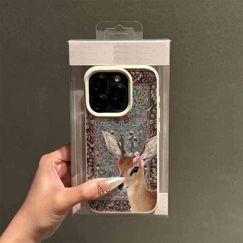 Telefoonhoesje voor iPhone met Vintage Bloem en Herten 3