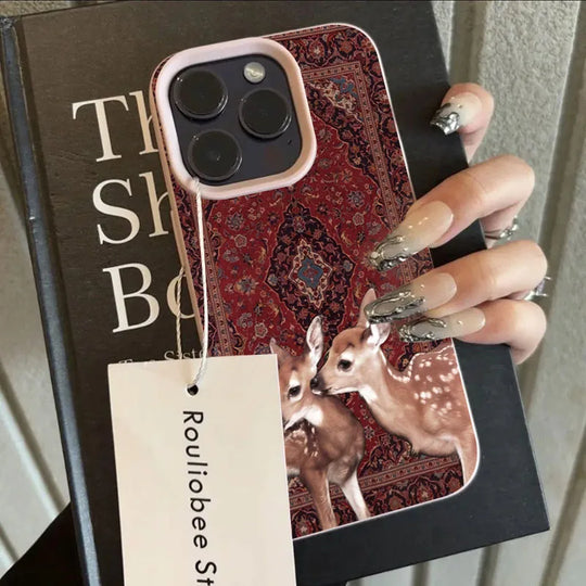 Telefoonhoesje voor iPhone met Vintage Bloem en Herten 6