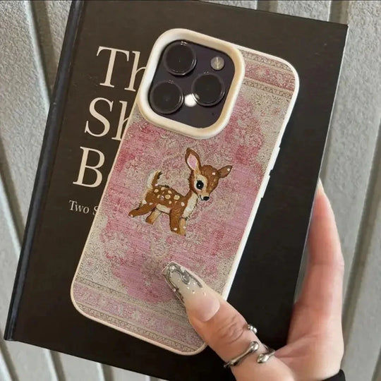 Telefoonhoesje voor iPhone met Vintage Bloem en Herten 8