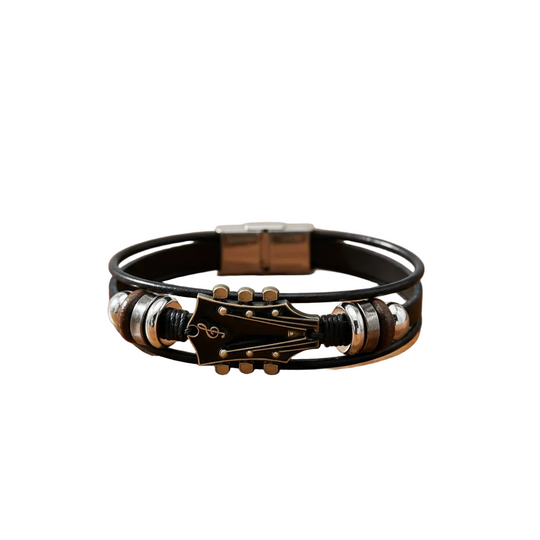 Unisex Leren Armband met Gitaar Ontwerp 0