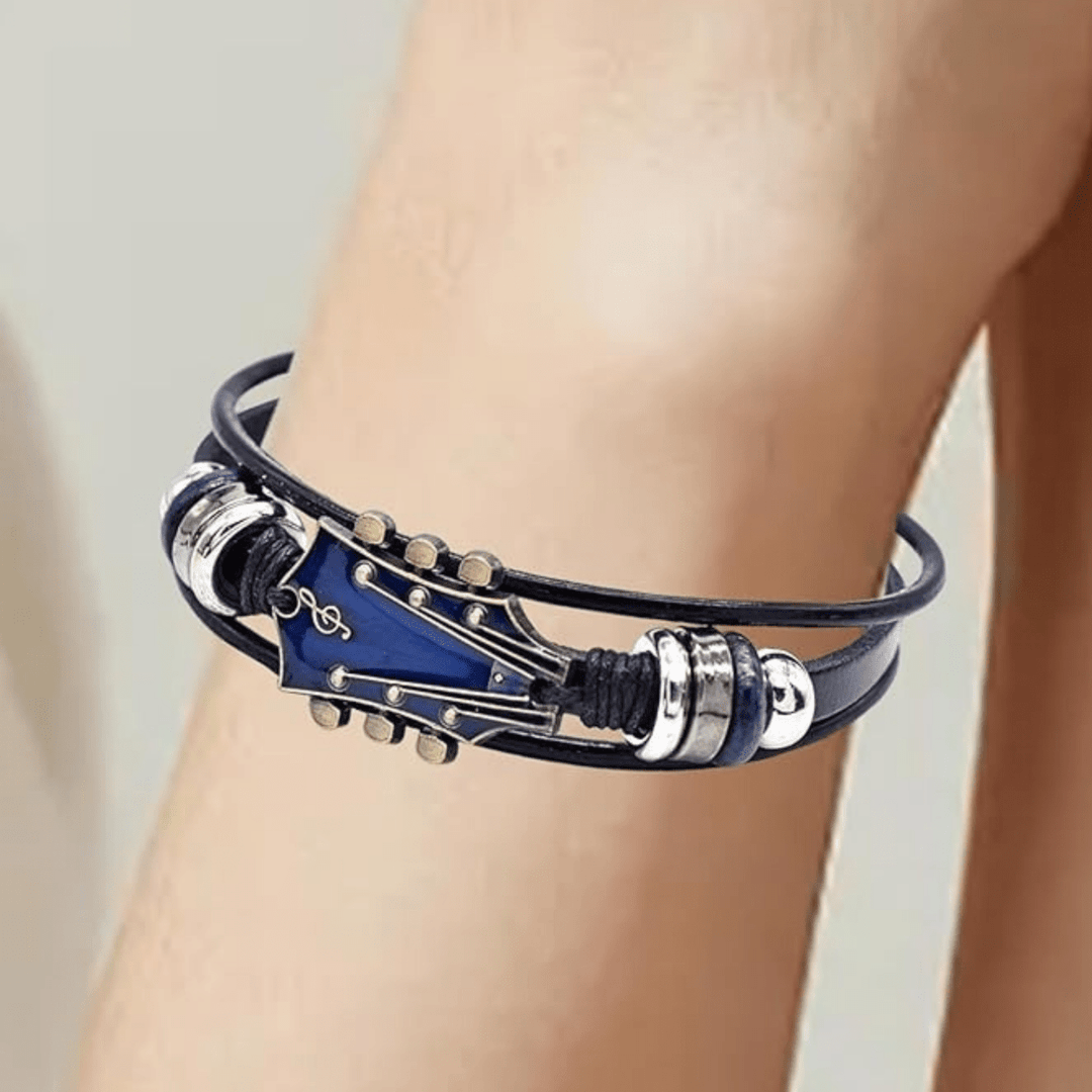 Unisex Leren Armband met Gitaar Ontwerp 4