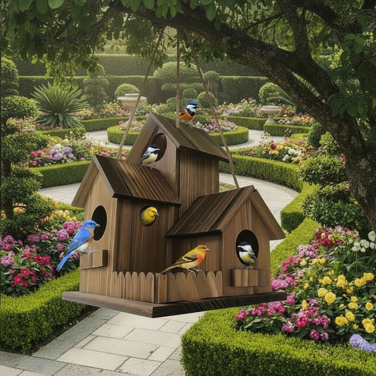 Vogelhuisje Met Meerdere Nestkamers Voor Buiten - Rustiek Ontwerp Voor Tuinvogels 0