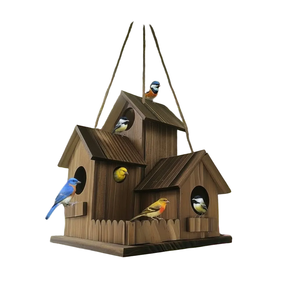 Vogelhuisje Met Meerdere Nestkamers Voor Buiten - Rustiek Ontwerp Voor Tuinvogels