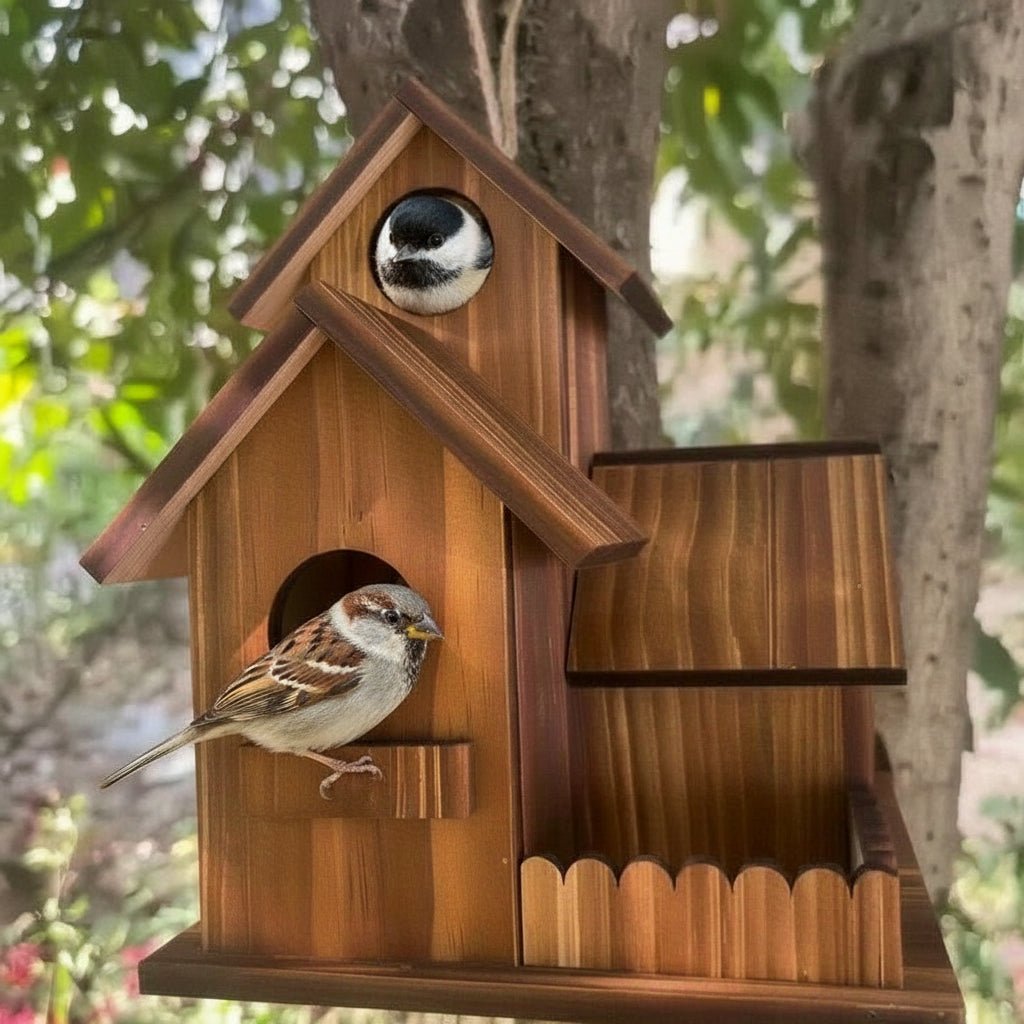 Vogelhuisje Met Meerdere Nestkamers Voor Buiten - Rustiek Ontwerp Voor Tuinvogels 1