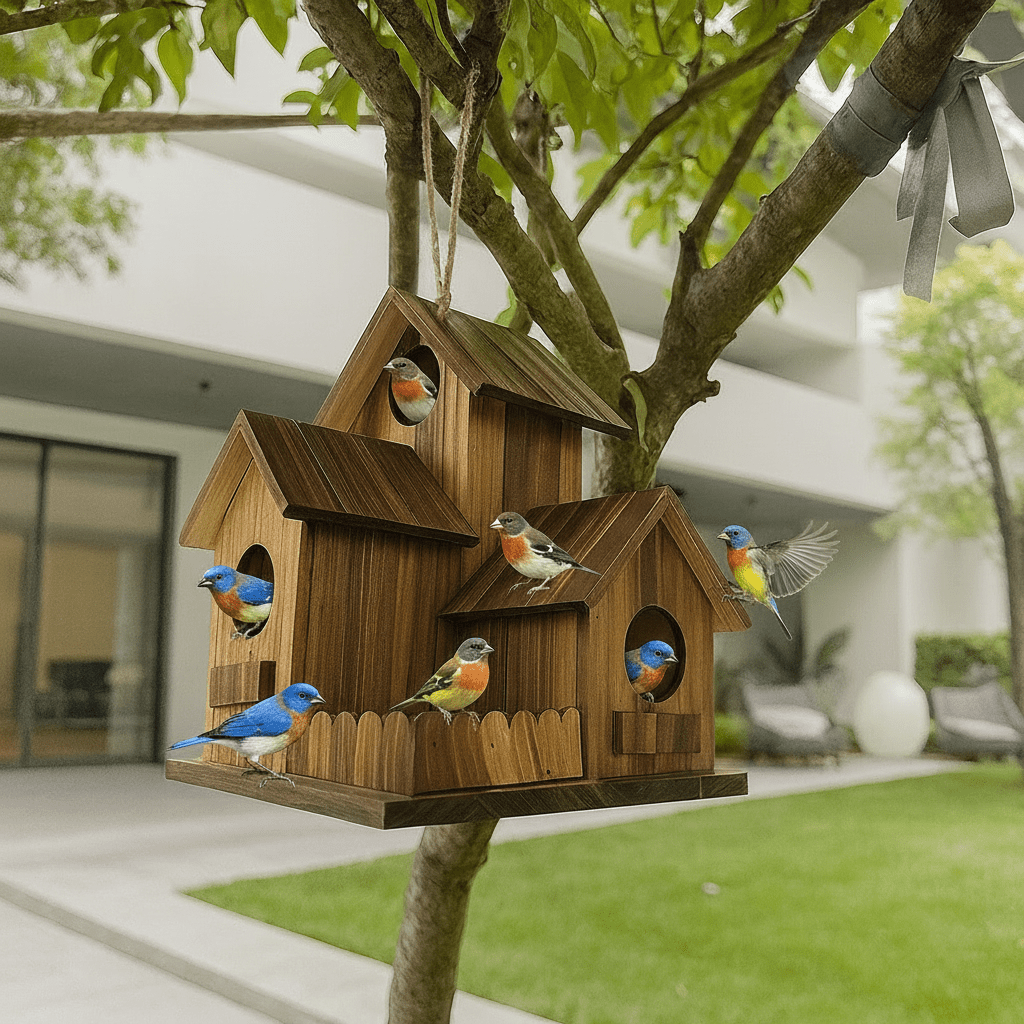 Vogelhuisje Met Meerdere Nestkamers Voor Buiten - Rustiek Ontwerp Voor Tuinvogels 2