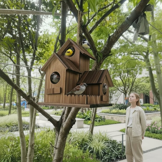 Vogelhuisje Met Meerdere Nestkamers Voor Buiten - Rustiek Ontwerp Voor Tuinvogels 3