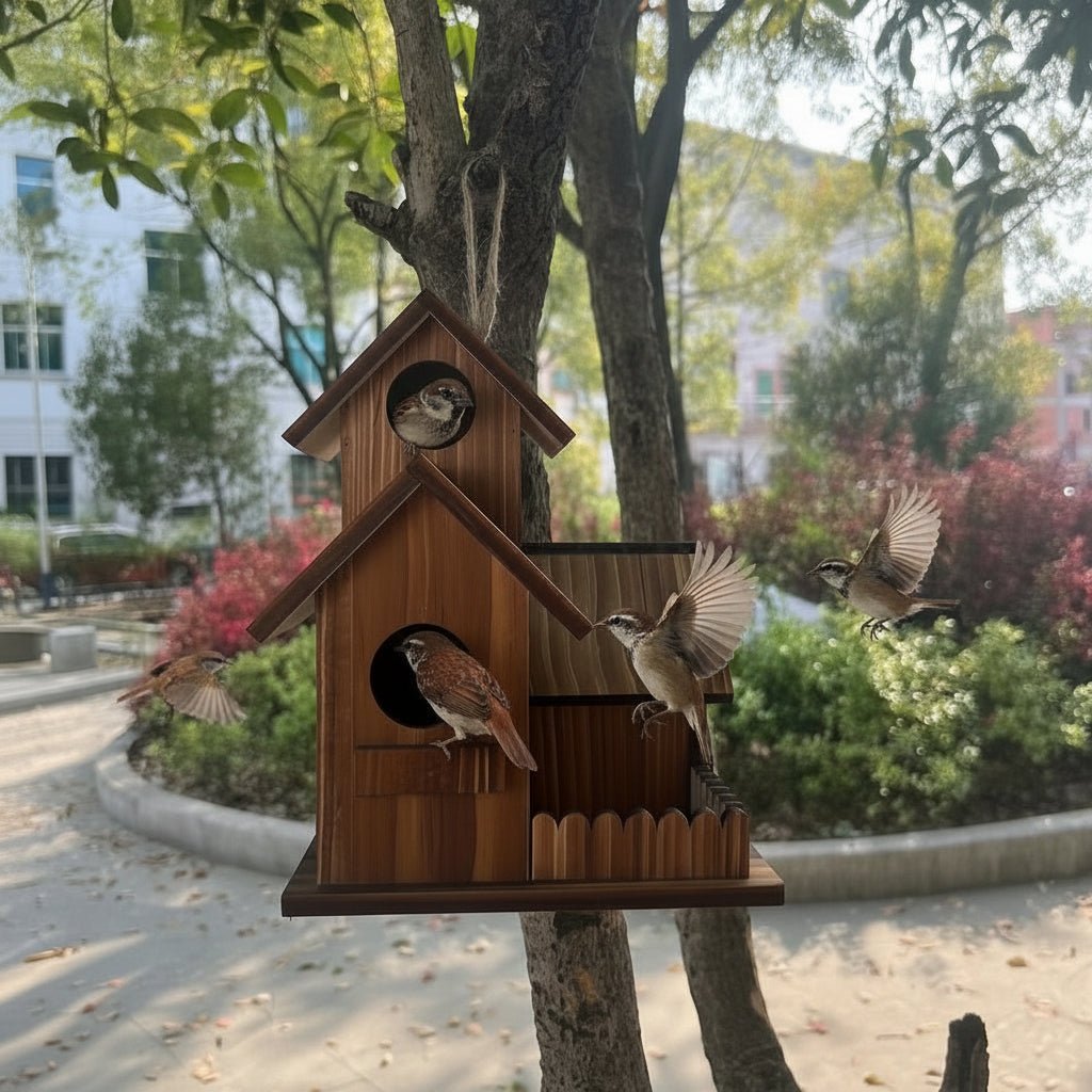 Vogelhuisje Met Meerdere Nestkamers Voor Buiten - Rustiek Ontwerp Voor Tuinvogels 5