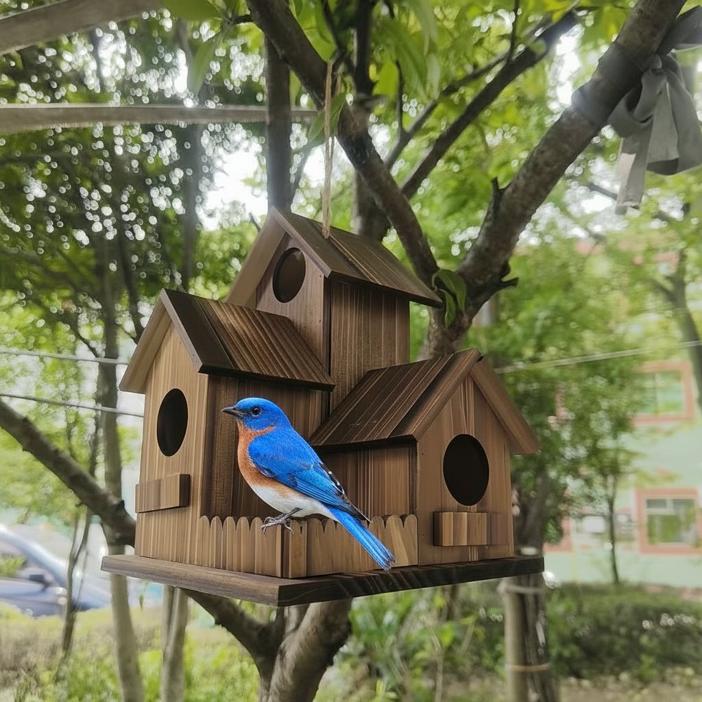Vogelhuisje Met Meerdere Nestkamers Voor Buiten - Rustiek Ontwerp Voor Tuinvogels 7