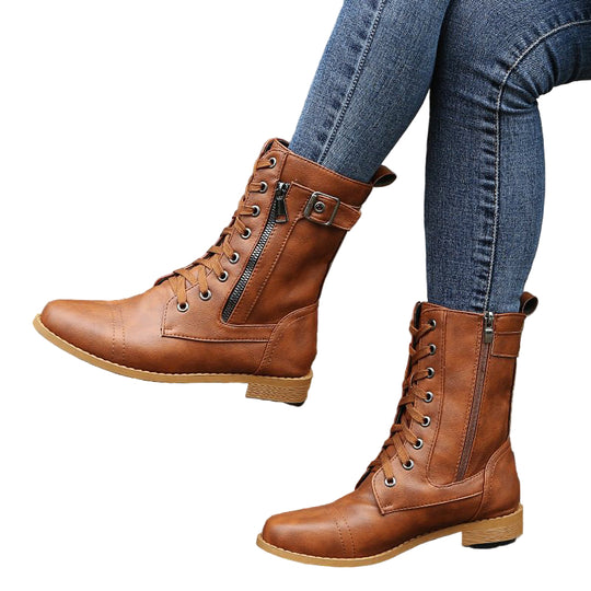 Vrouwen Laarzen Mid-Calf met Vetersluiting en Zijrits voor Casual Stijl 6