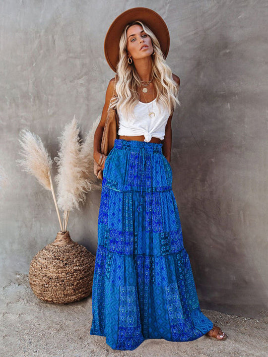 Vrouwen Maxi Rok Bohemian Hoge Taille Casual Polyester 4