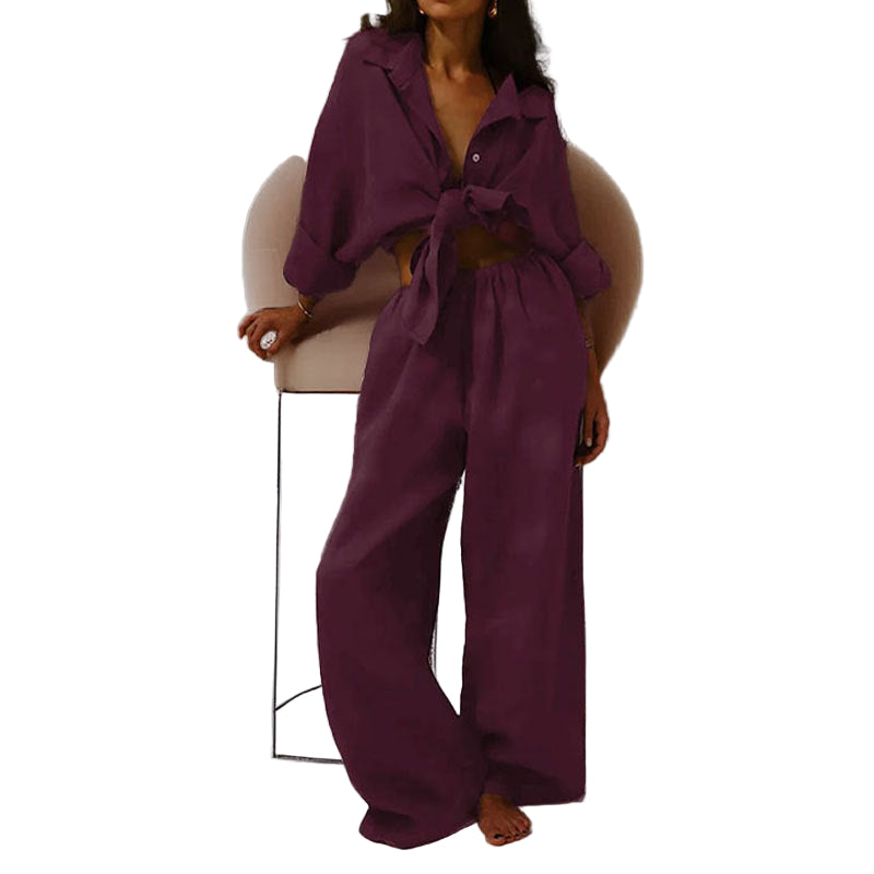 Vrouwen Twee-Piece Set Oversized Linnenmix Met Button-Down Shirt En Wijde Broek 0