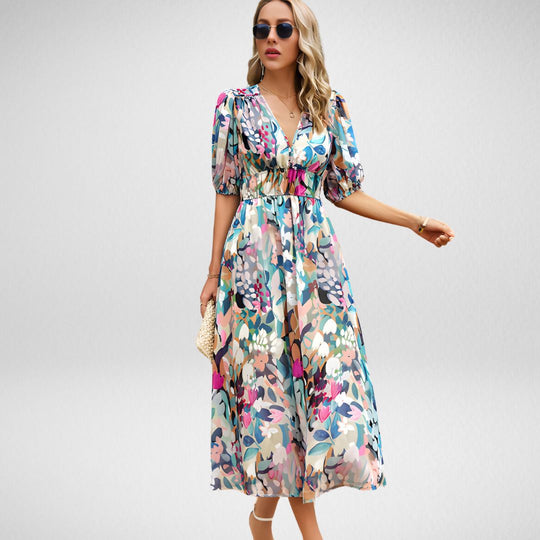 Vrouwen V-Hals Jurk Stijlvolle Print 5