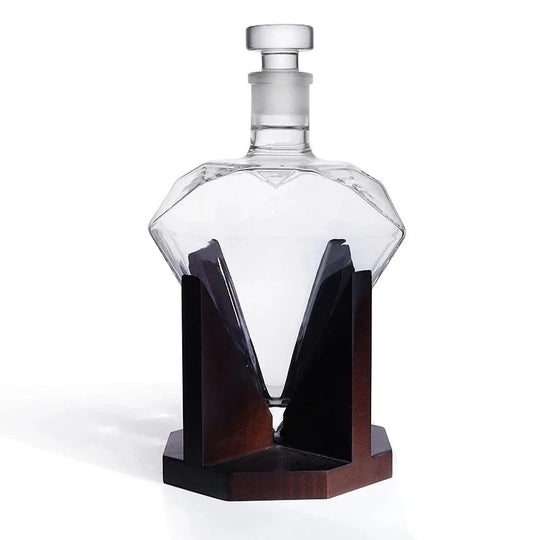 Whiskey Karaf Diamantvorm met Houten Houder 6