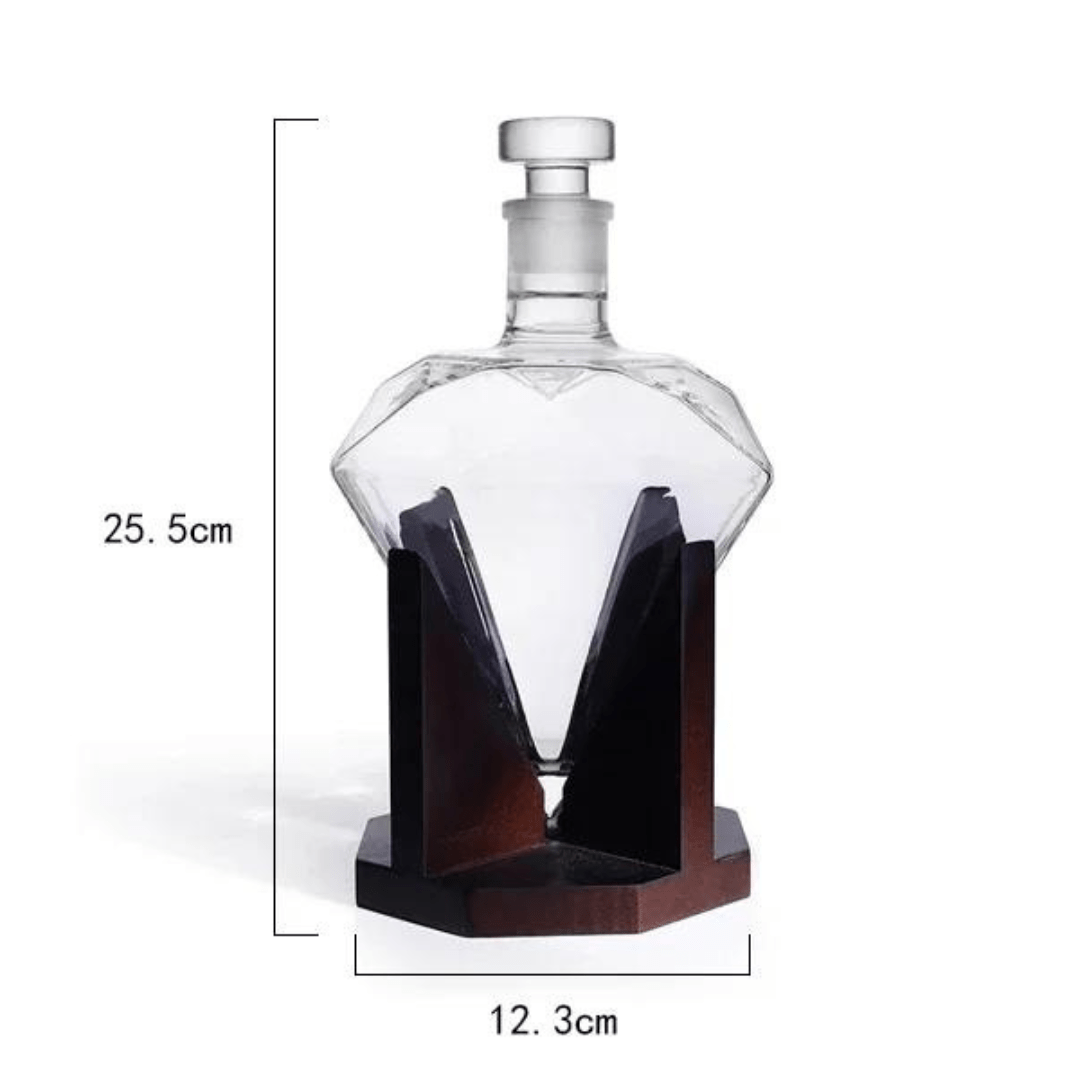 Whiskey Karaf Diamantvorm met Houten Houder 7