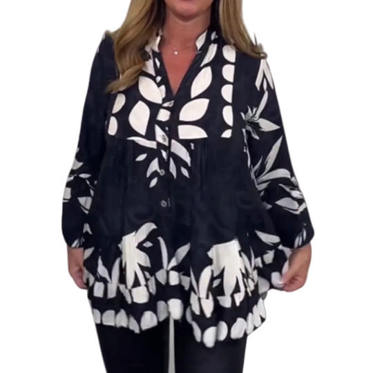 Witte Blouse Dames Evasé Mouwen Bloemenprint 100% Polyester 0