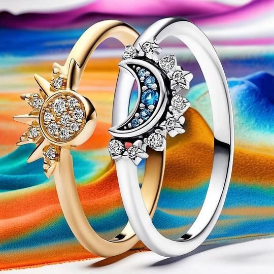 Zilveren Ring met Maan- en Zonontwerp 2