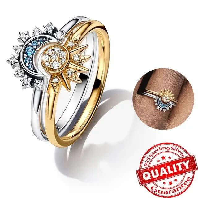 Zilveren Ring met Maan- en Zonontwerp 6