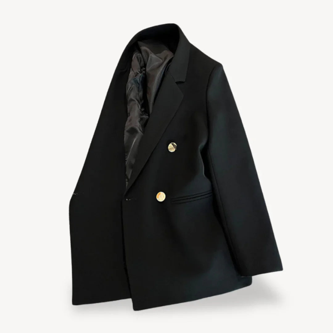 Zwarte Blazer Dames Met Dubbele Rij Knopen Voor Professionele en Formele Gelegenheden 3