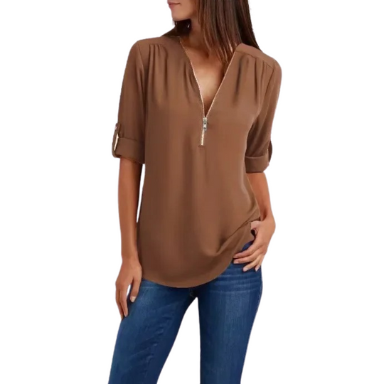 Vrouwen blouse met diepe V-hals chiffon stijl