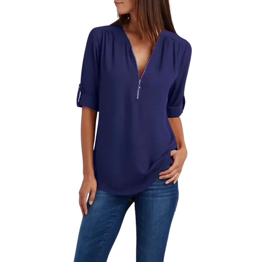 Vrouwen blouse met diepe V-hals chiffon stijl