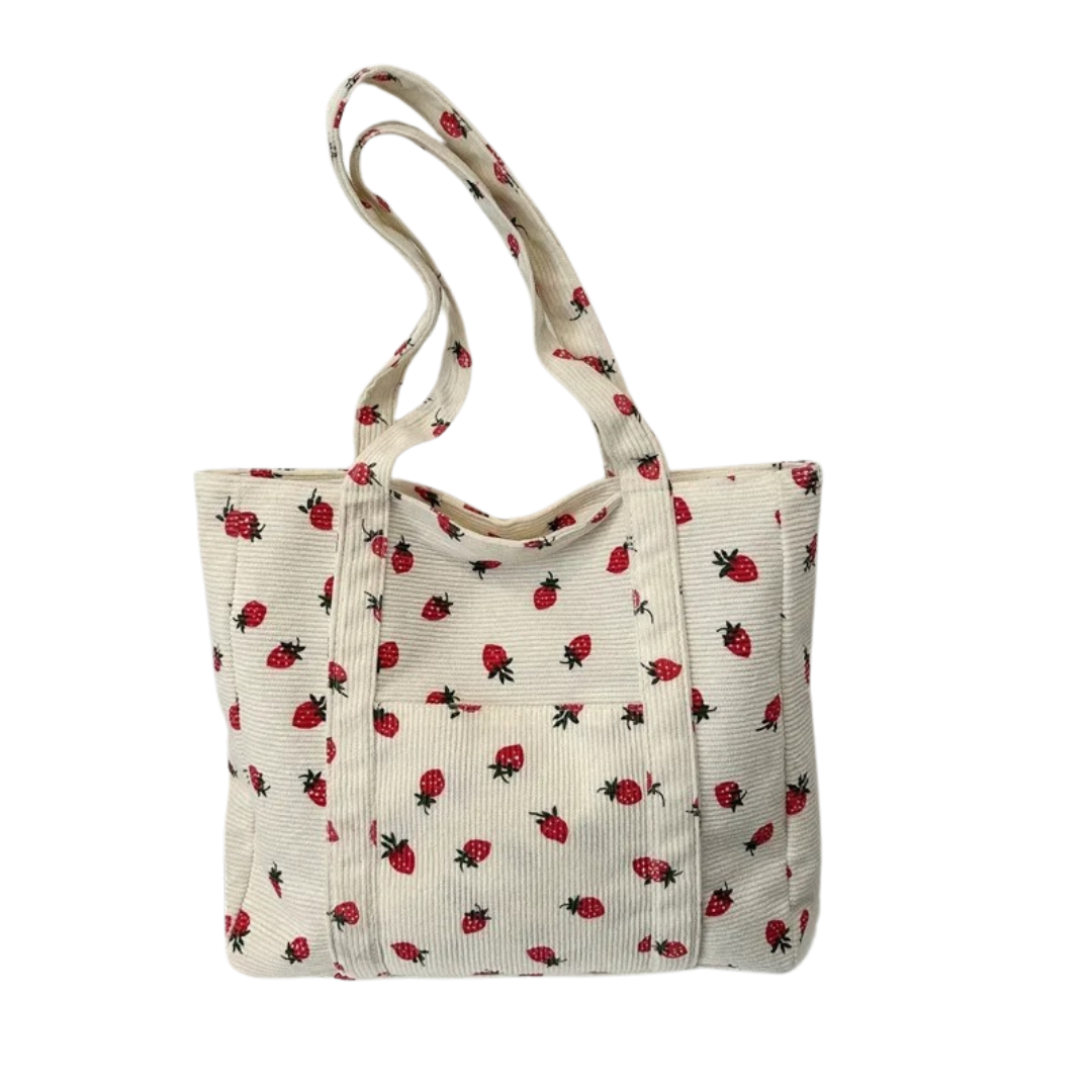 Dames Corduroy Aardbeienprint Schoudertas