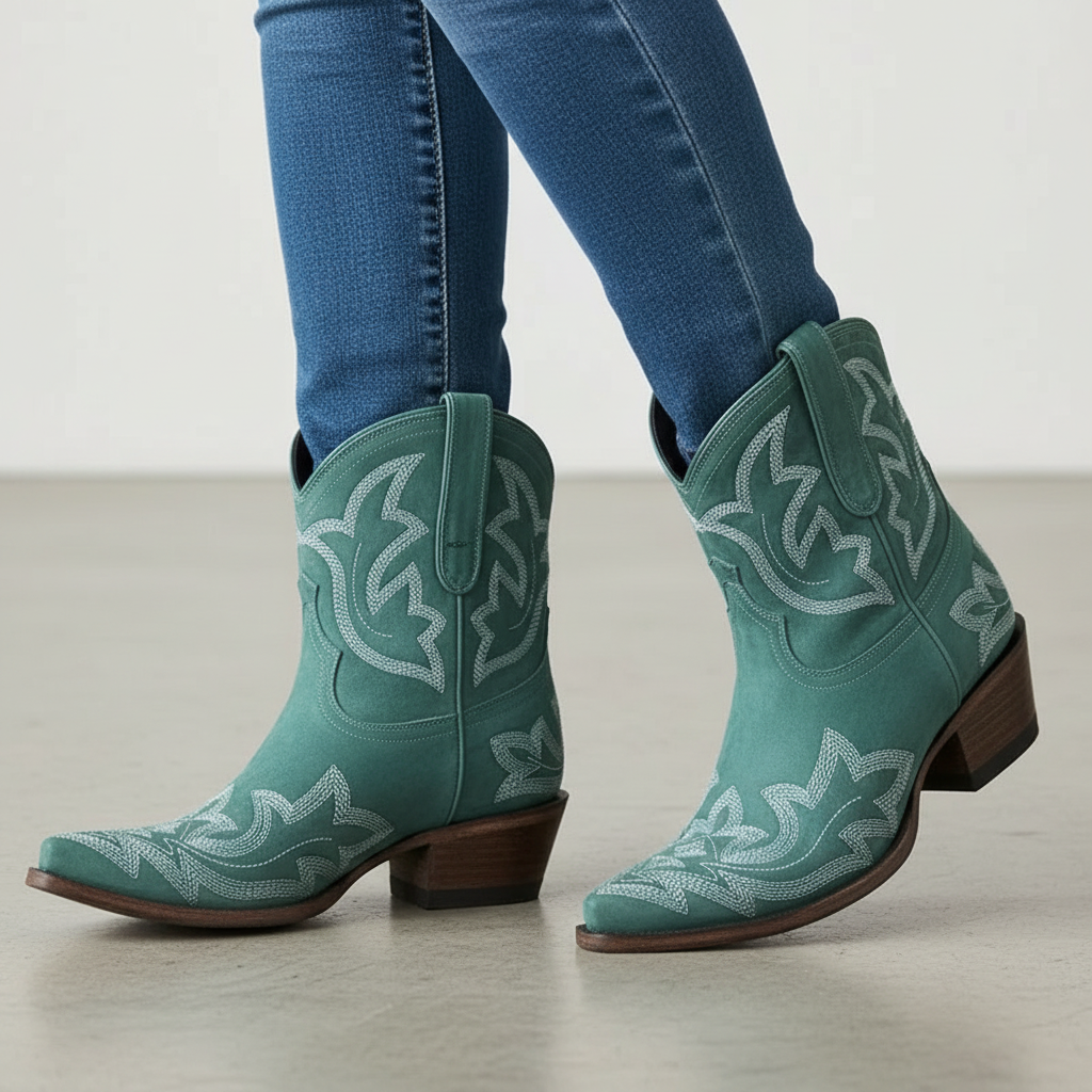 Dames Cowboy Enkellaarzen Geborduurd