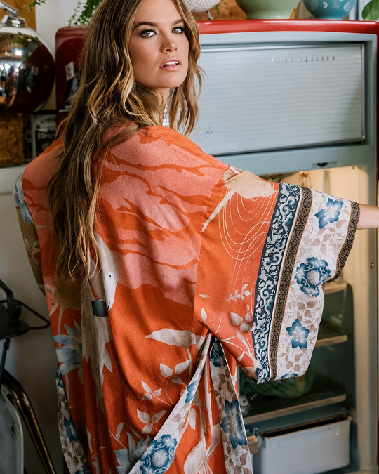 Dames Lange Kimono Bloemenprint Vloeiende Stijl
