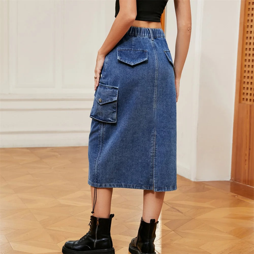 Denim rok met koordje voor dames