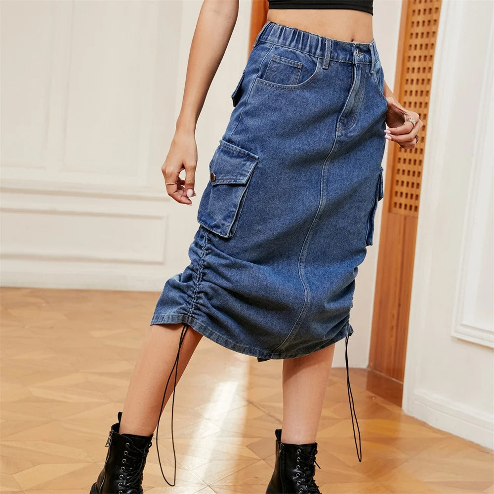 Denim rok met koordje voor dames