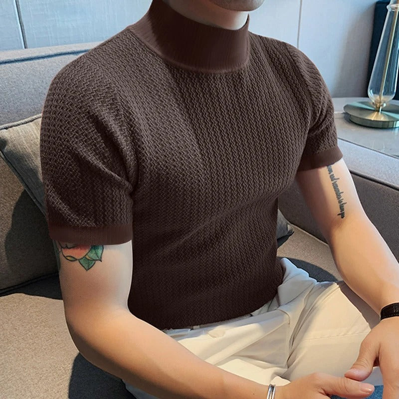 Heren T-shirt met hoge hals en slanke pasvorm