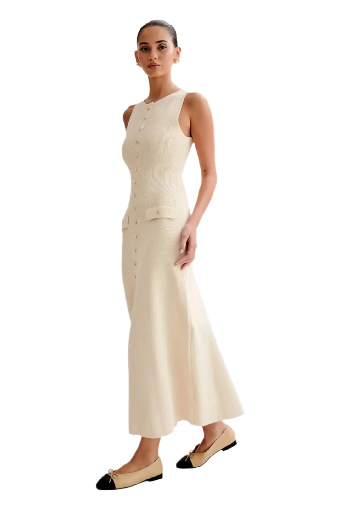 Dames gebreide mouwloze bodycon jurk met knopen