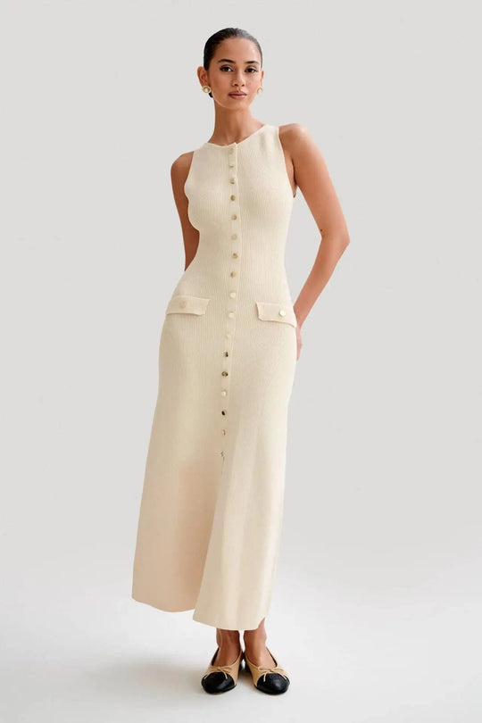 Knoopsluiting gebreide bodycon damesjurk