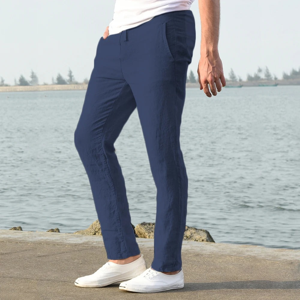 Heren casual broek van katoen en linnen