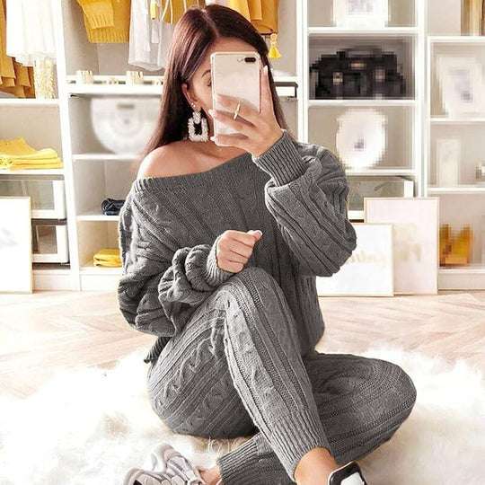 Plus Size Gebreide Schouderbroek Set