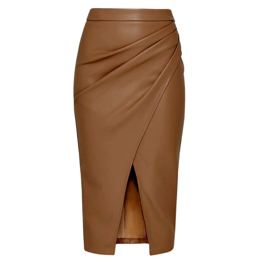 Midi-rok in imitatieleer voor dames