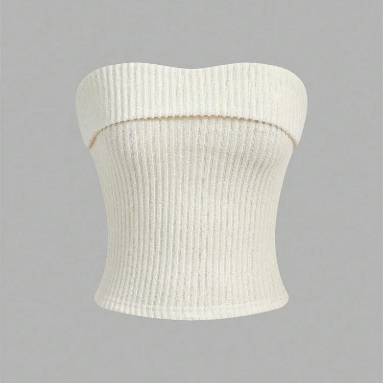 Dames geribbelde strapless slim fit tube top