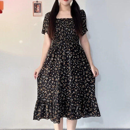 Bloemen chiffon midi-jurk voor dames