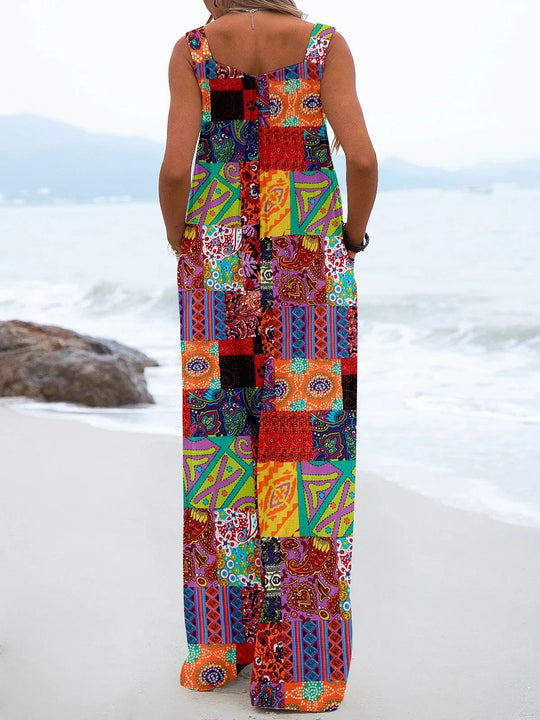 Boheemse jumpsuit met wijde pijpen voor dames