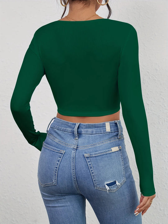 Dames-T-shirt met vierkante hals en slim fit