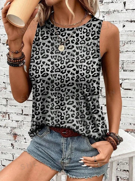 Mouwloos tanktopje met luipaardprint voor dames