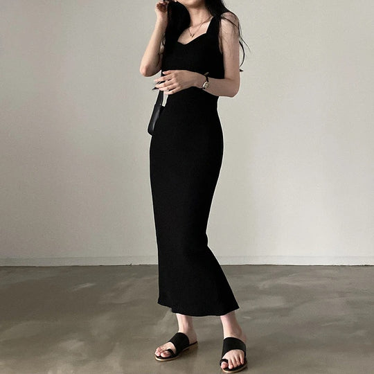 Vrouwen mouwloze gebreide Square Neck Dress