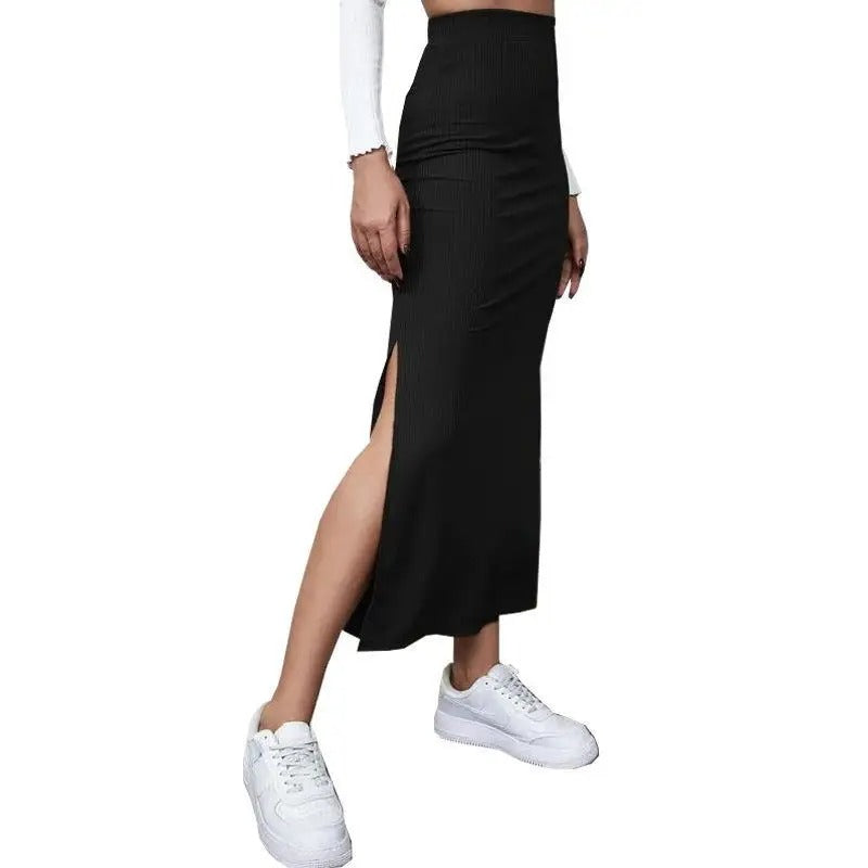 Dames hoge taille geribbelde splitrok
