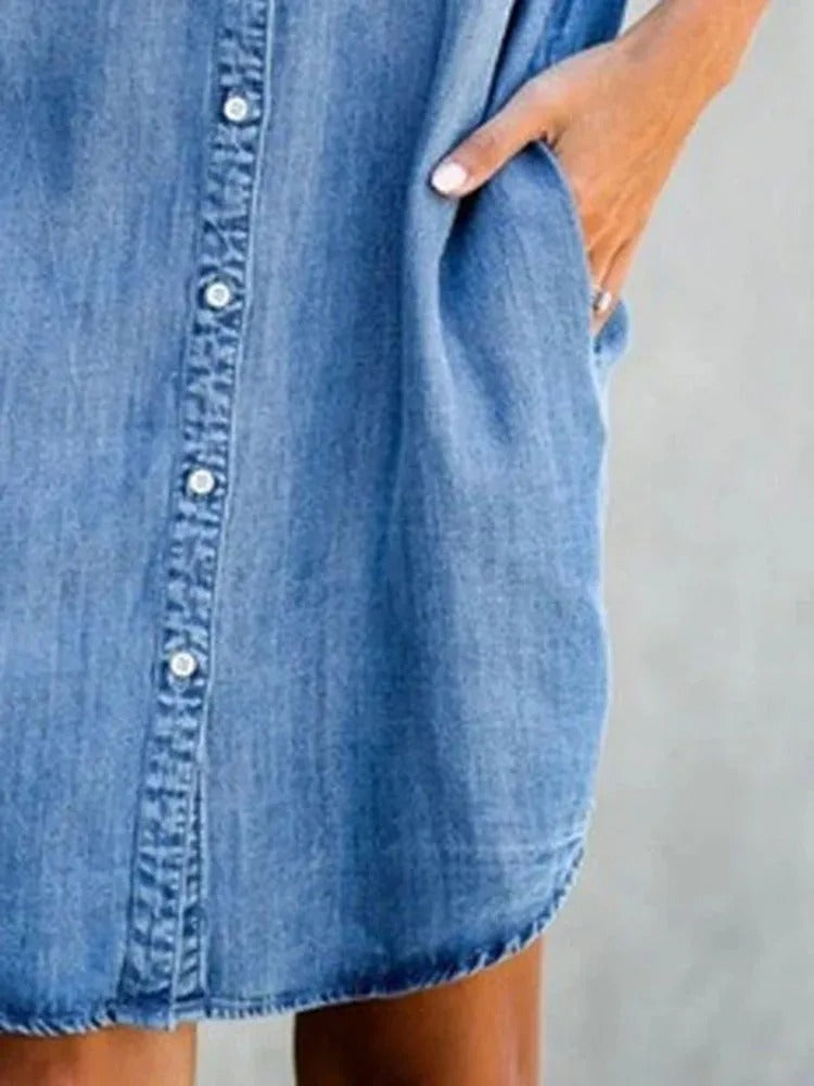 Casual losse denim overhemdjurk voor dames