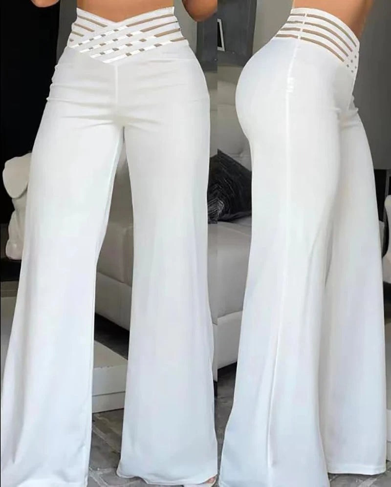 Uitlopende broek met gekruiste mesh-patch voor dames