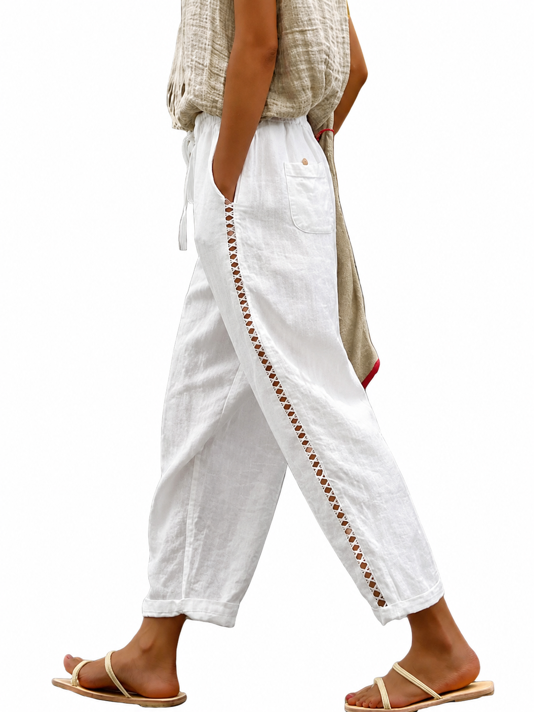 Dames Crop Broek met Elastische Taille en Zakken