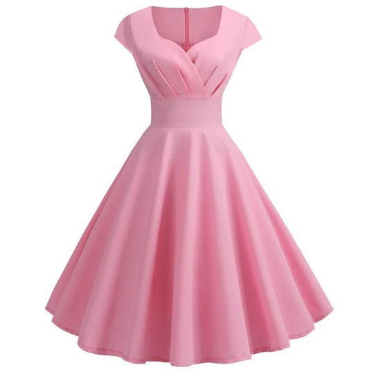 Dames V-hals Vintage Midi Dress