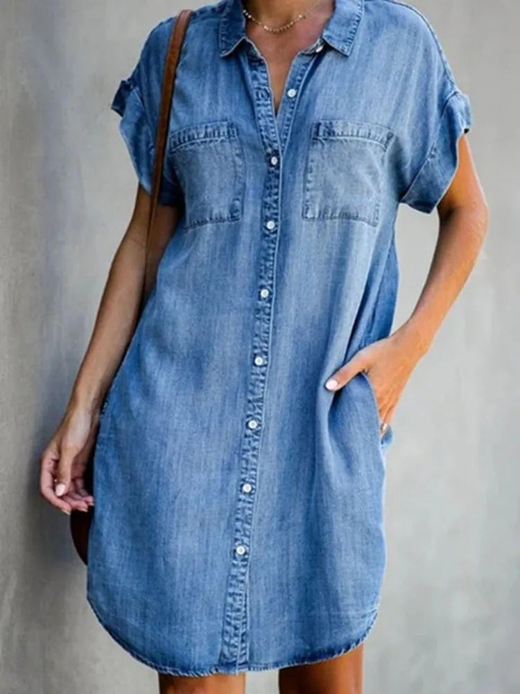 Casual losse denim overhemdjurk voor dames