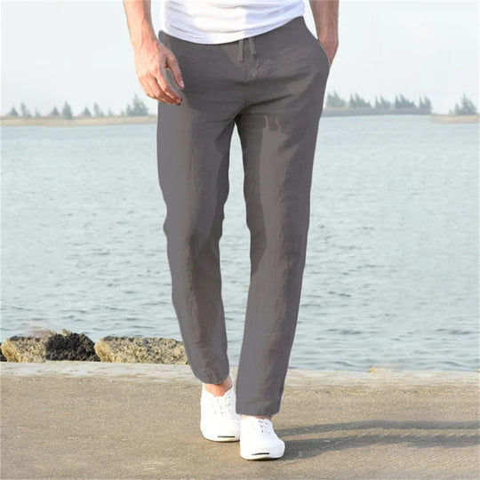 Heren casual broek van katoen en linnen